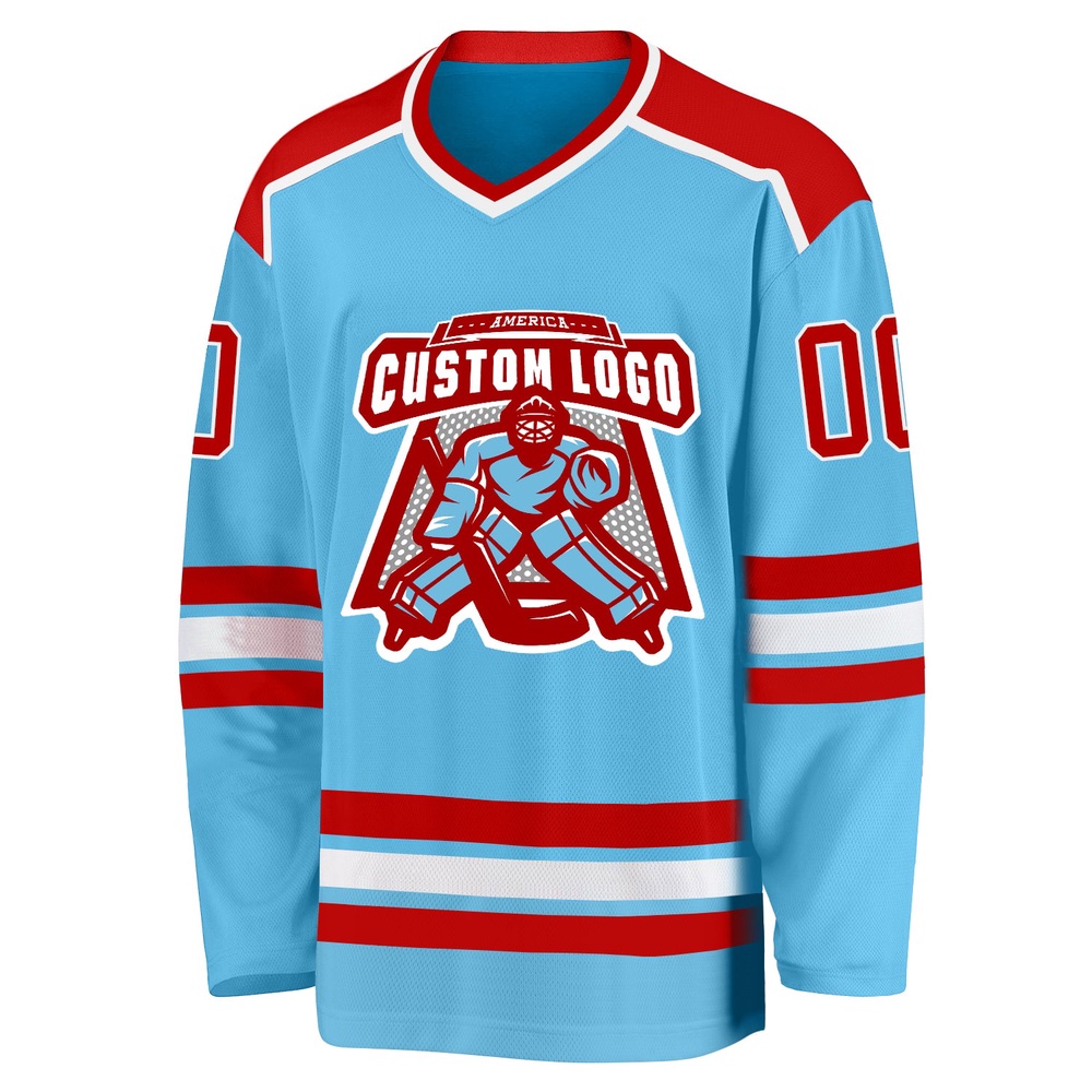 Custom Sky Blue Red White Hockey Jersey, New Hockey Jersey, Personali Sport Team Jersey Shirt