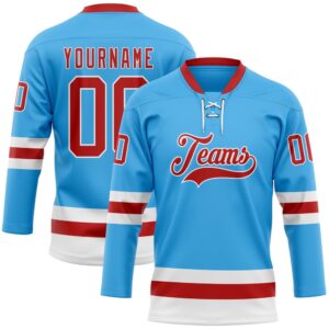 Custom Sky Blue Red White Hockey Lace&hellip;