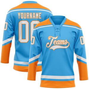 Custom Sky Blue White Bay Orange Hockey&hellip;