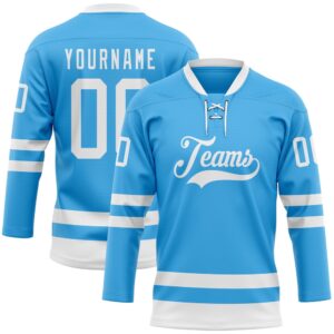 Custom Sky Blue White Hockey Lace Neck&hellip;