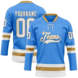 Custom Sky Blue White Old Gold Hockey&hellip;