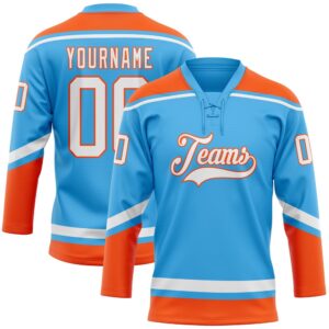 Custom Sky Blue White Orange Hockey Lace&hellip;