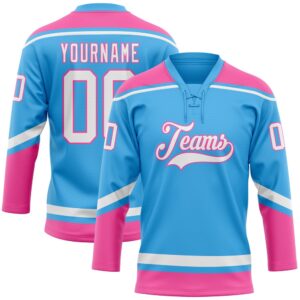 Custom Sky Blue White Pink Hockey Lace&hellip;