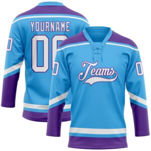 Custom Sky Blue White Purple Hockey Lace&hellip;