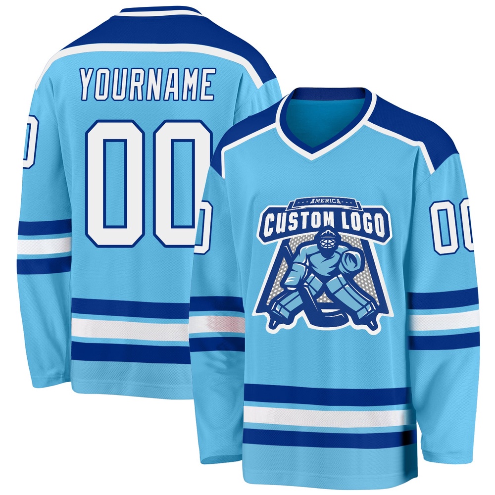 Custom Sky Blue White Royal Hockey Jersey, New Hockey Jersey, Personali Sport Team Jersey Shirt Custom Sky Blue White Royal Hockey Jersey, New Hockey Jersey, Personali Sport Team Jersey Shirt