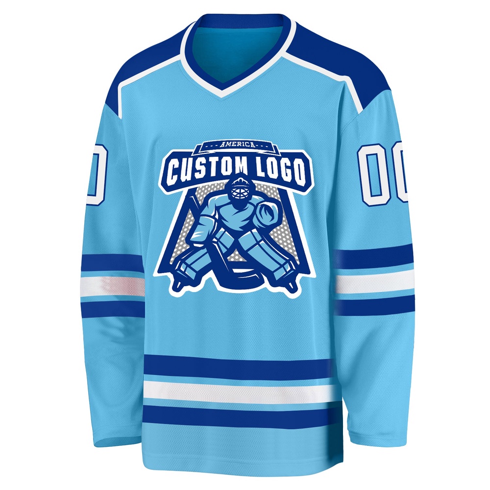 Custom Sky Blue White Royal Hockey Jersey, New Hockey Jersey, Personali Sport Team Jersey Shirt Custom Sky Blue White Royal Hockey Jersey, New Hockey Jersey, Personali Sport Team Jersey Shirt