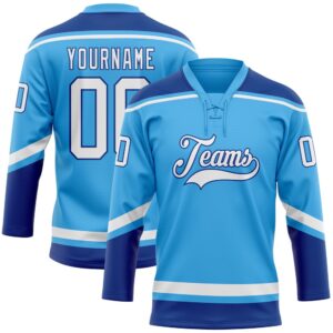Custom Sky Blue White Royal Hockey Lace&hellip;