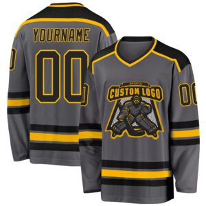 Custom Steel Gray Black Gold Hockey Jersey,&hellip;