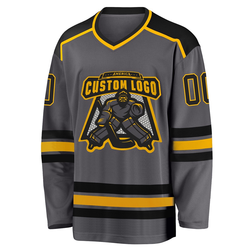 Custom Steel Gray Black Gold Hockey Jersey, New Hockey Jersey, Personali Sport Team Jersey Shirt