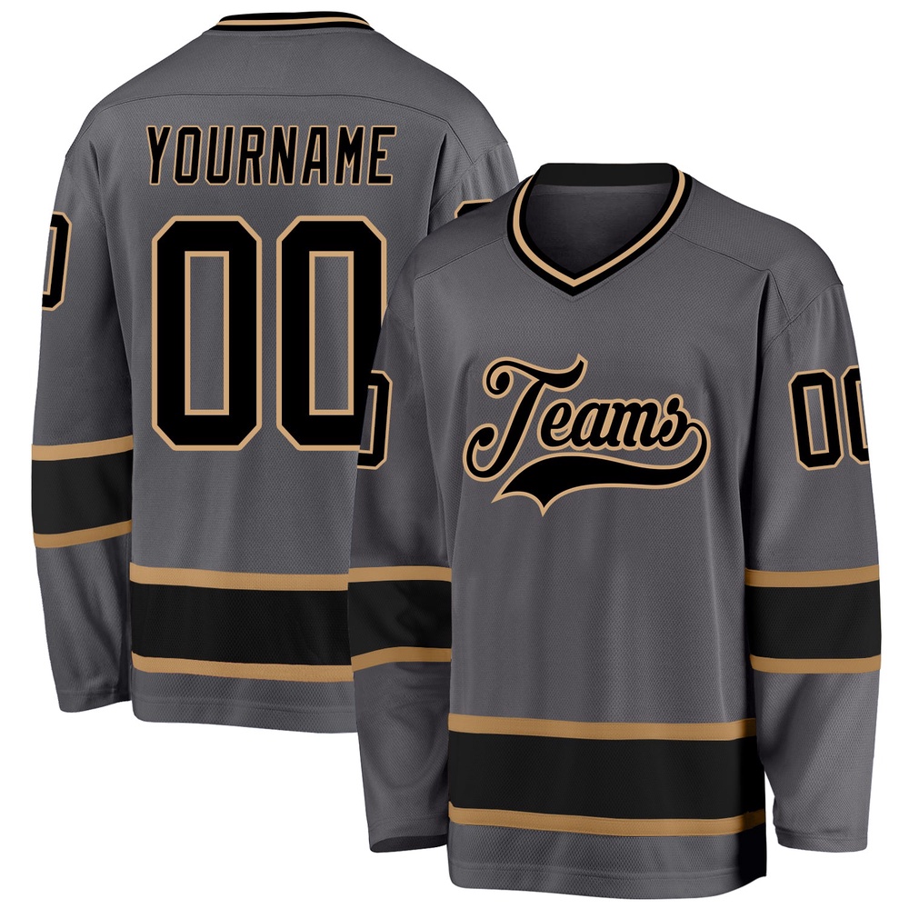 Custom Steel Gray Black Old Gold Hockey Jersey, New Hockey Jersey, Personali Sport Team Jersey Shirt