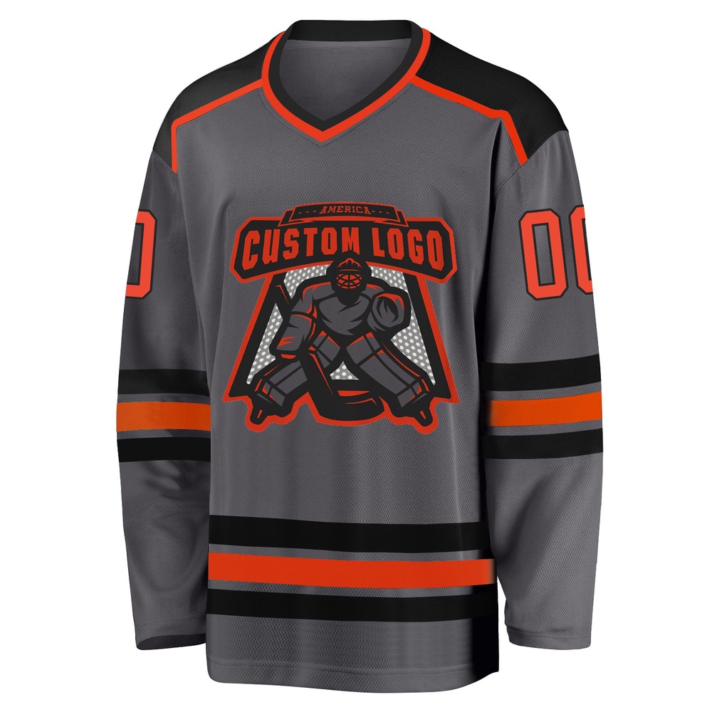 Custom Steel Gray Orange Black Hockey Jersey, New Hockey Jersey, Personali Sport Team Jersey Shirt Custom Steel Gray Orange Black Hockey Jersey, New Hockey Jersey, Personali Sport Team Jersey Shirt