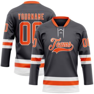 Custom Steel Gray Orange White Hockey Lace&hellip;
