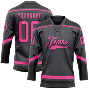 Custom Steel Gray Pink Black Hockey Lace&hellip;