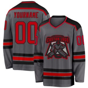 Custom Steel Gray Red Black Hockey Jersey,&hellip;