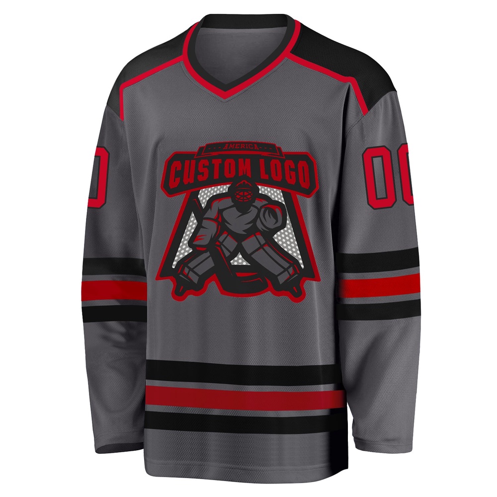 Custom Steel Gray Red Black Hockey Jersey, New Hockey Jersey, Personali Sport Team Jersey Shirt Custom Steel Gray Red Black Hockey Jersey, New Hockey Jersey, Personali Sport Team Jersey Shirt