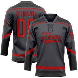 Custom Steel Gray Red Black Hockey Lace&hellip;
