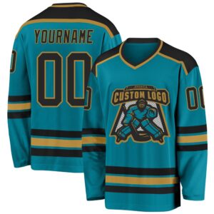 Custom Teal Black Old Gold Hockey Jersey,&hellip;