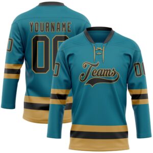 Custom Teal Black Old Gold Hockey Lace&hellip;
