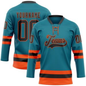 Custom Teal Black Orange Hockey Lace Neck&hellip;