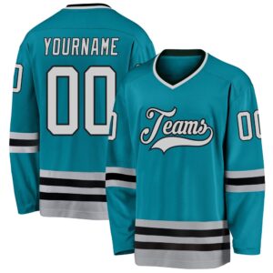 Custom Teal Gray Black Hockey Jersey, New&hellip;