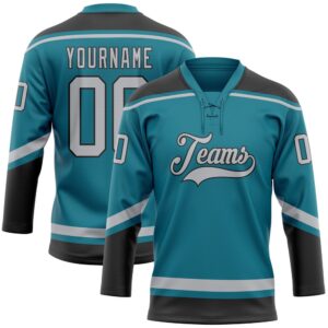 Custom Teal Gray Black Hockey Lace Neck&hellip;