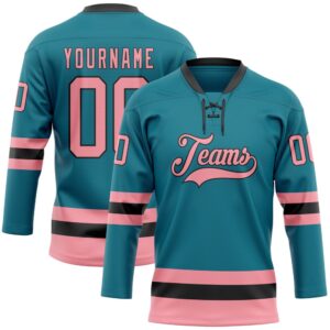 Custom Teal Medium Pink Black Hockey Lace&hellip;