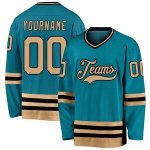 Custom Teal Old Gold Black Hockey Jersey,&hellip;