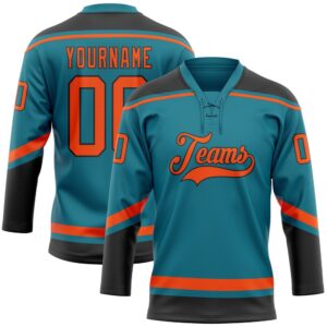 Custom Teal Orange Black Hockey Lace Neck&hellip;