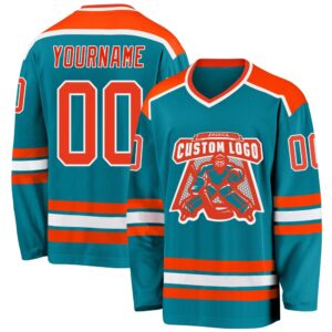 Custom Teal Orange White Hockey Jersey, New&hellip;