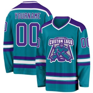 Custom Teal Purple White Hockey Jersey, New&hellip;