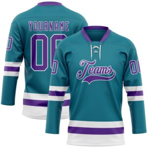 Custom Teal Purple White Hockey Lace Neck&hellip;