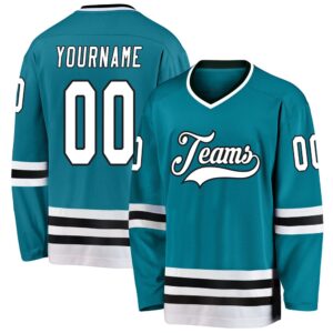 Custom Teal White Black Hockey Jersey, New&hellip;