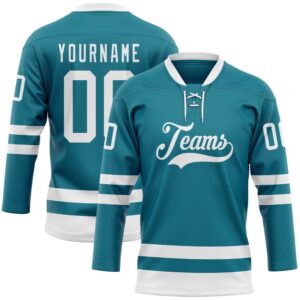 Custom Teal White Hockey Lace Neck Jersey,&hellip;