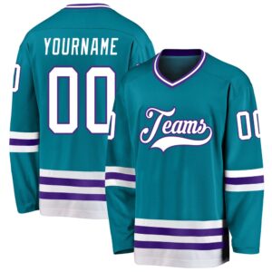 Custom Teal White Purple Hockey Jersey, New&hellip;