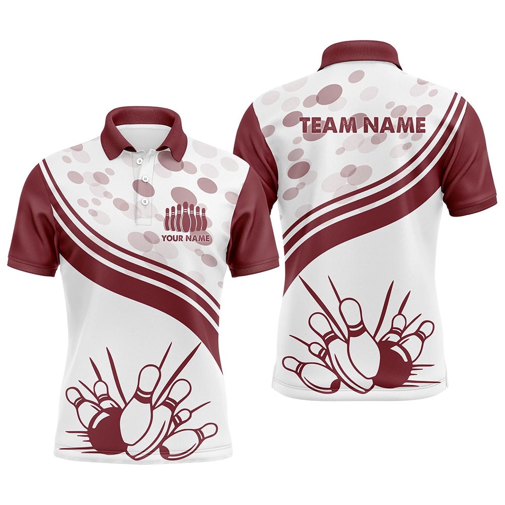 Custom Vintage White Bowling Polo Shirts For Men, Bowling Team Polo Shirt, Personalized Bowling Team Shirt