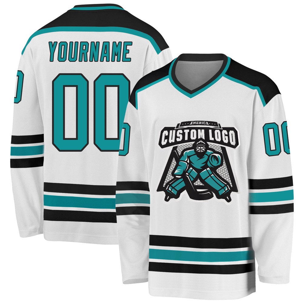 Custom White Aqua Black Hockey Jersey, New Hockey Jersey, Personali Sport Team Jersey Shirt