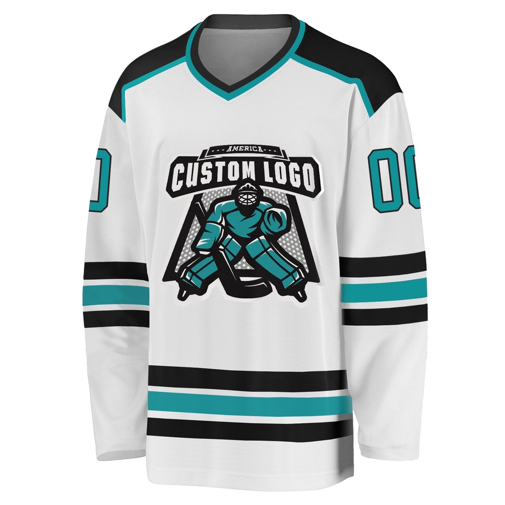 Custom White Aqua Black Hockey Jersey, New Hockey Jersey, Personali Sport Team Jersey Shirt