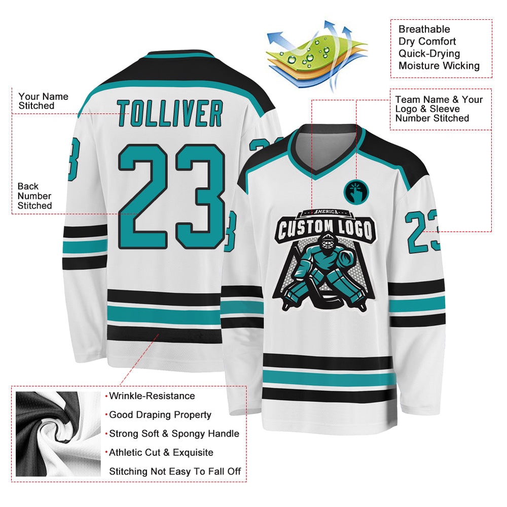 Custom White Aqua Black Hockey Jersey, New Hockey Jersey, Personali Sport Team Jersey Shirt