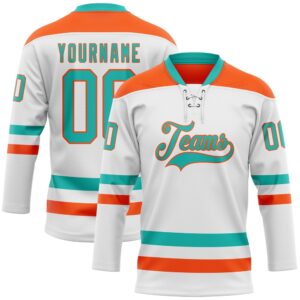 Custom White Aqua Orange Hockey Lace Neck&hellip;