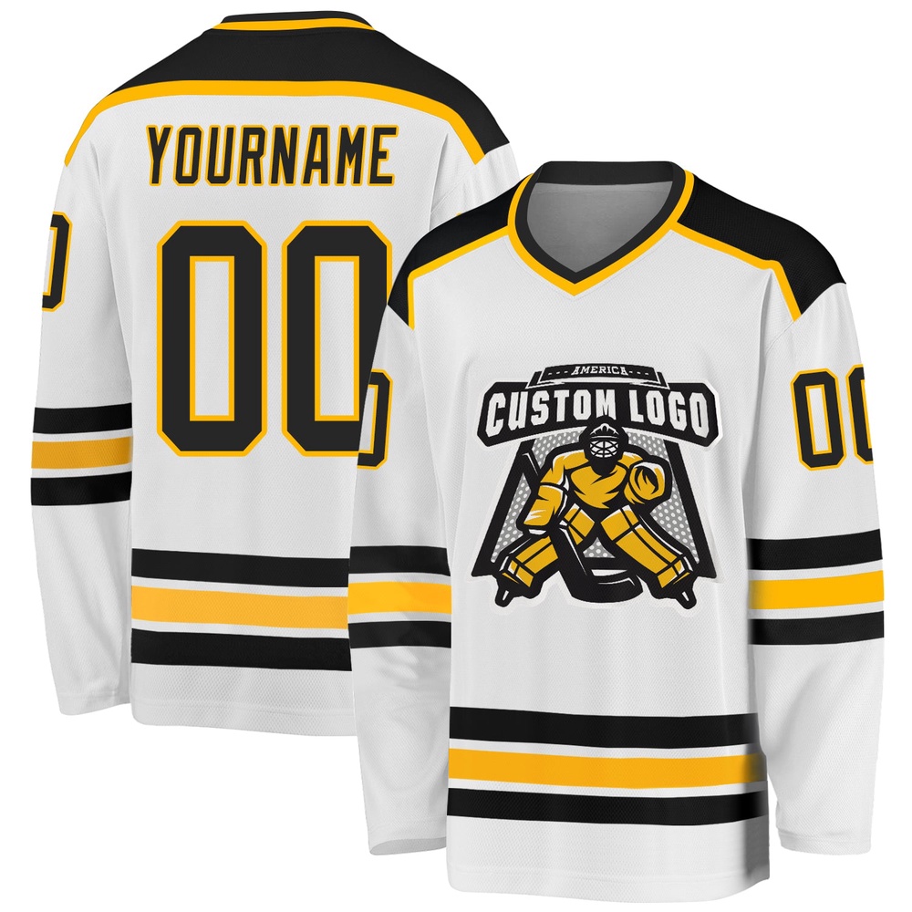 Custom White Black Gold Hockey Jersey, New Hockey Jersey, Personali Sport Team Jersey Shirt