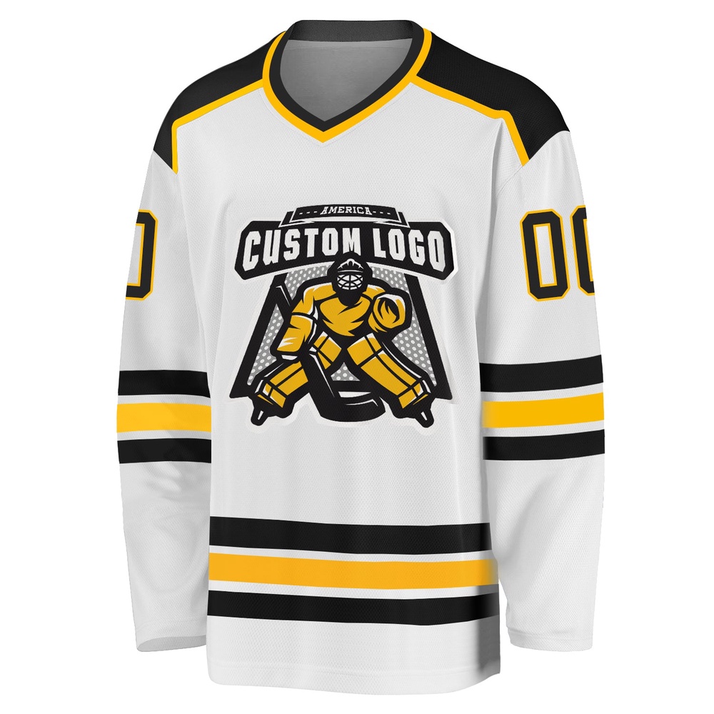 Custom White Black Gold Hockey Jersey, New Hockey Jersey, Personali Sport Team Jersey Shirt