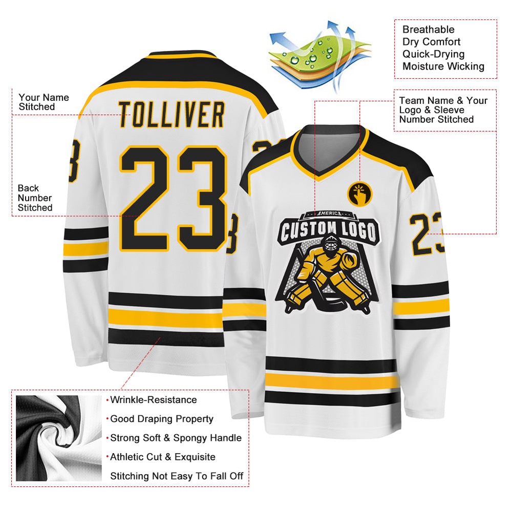Custom White Black Gold Hockey Jersey, New Hockey Jersey, Personali Sport Team Jersey Shirt