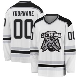 Custom White Black Gray Hockey Jersey, New&hellip;