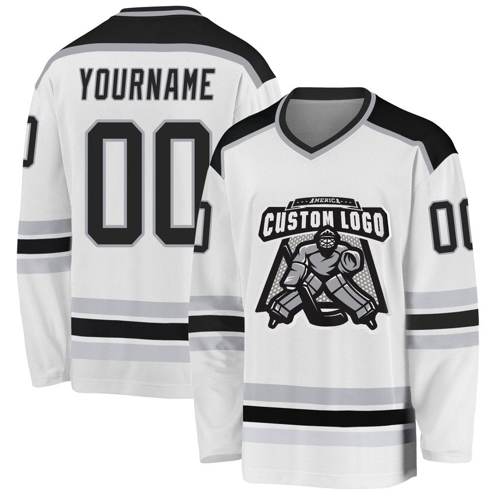 Custom White Black Gray Hockey Jersey, New Hockey Jersey, Personali Sport Team Jersey Shirt Custom White Black Gray Hockey Jersey, New Hockey Jersey, Personali Sport Team Jersey Shirt