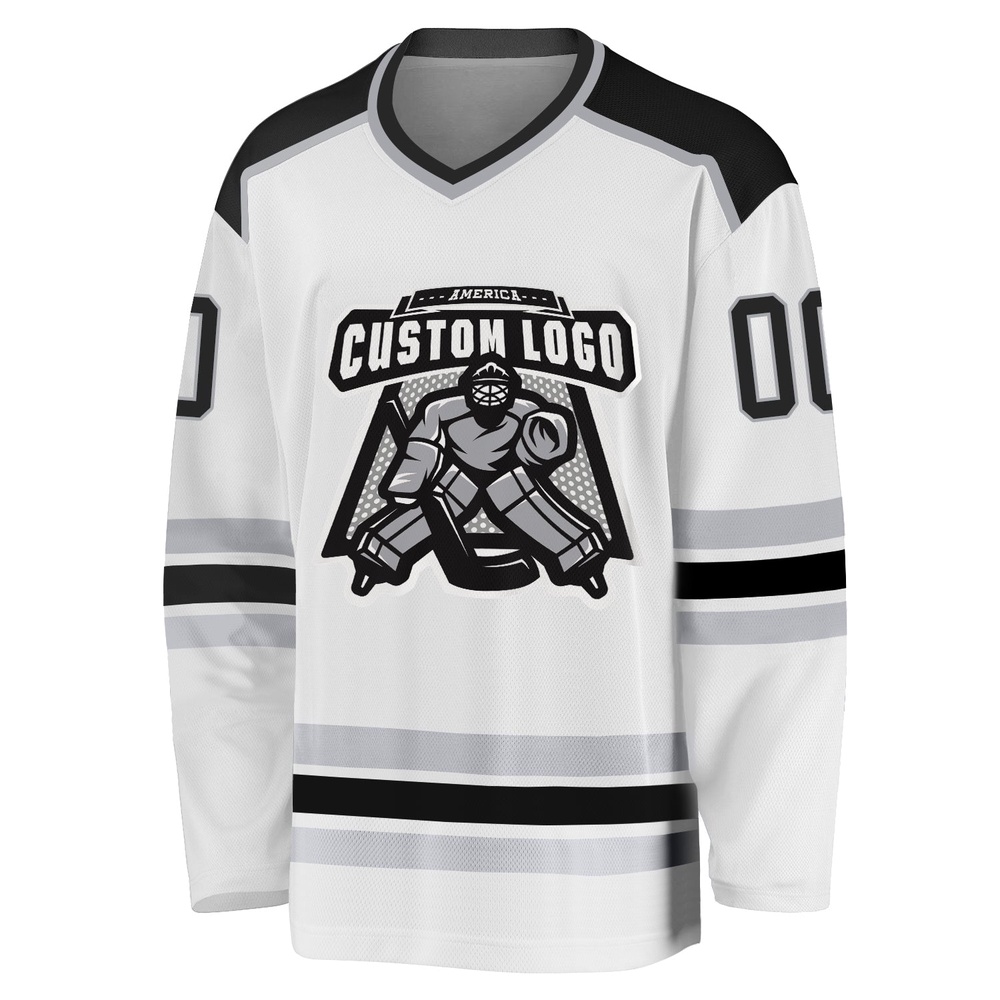 Custom White Black Gray Hockey Jersey, New Hockey Jersey, Personali Sport Team Jersey Shirt Custom White Black Gray Hockey Jersey, New Hockey Jersey, Personali Sport Team Jersey Shirt
