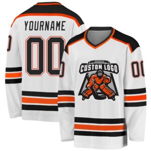 Custom White Black Orange Hockey Jersey, New&hellip;
