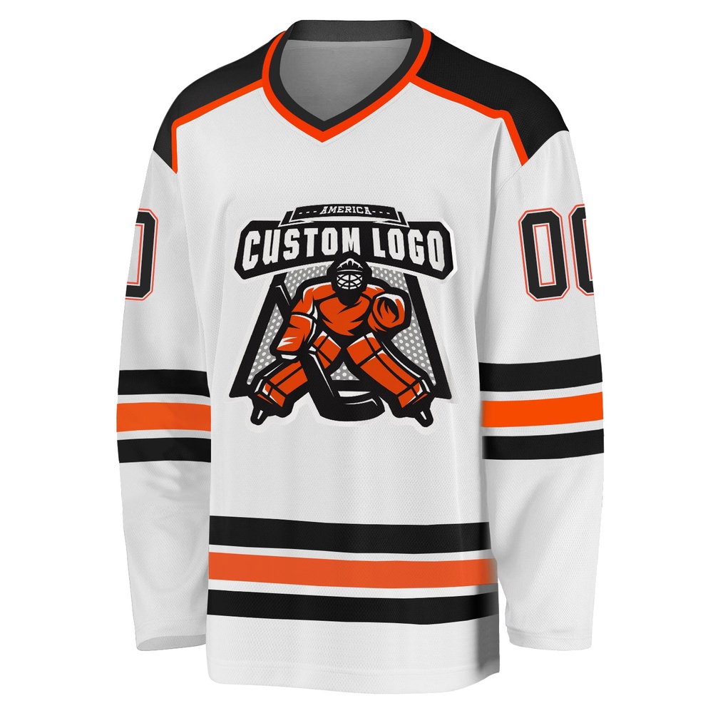 Custom White Black Orange Hockey Jersey, New Hockey Jersey, Personali Sport Team Jersey Shirt Custom White Black Orange Hockey Jersey, New Hockey Jersey, Personali Sport Team Jersey Shirt