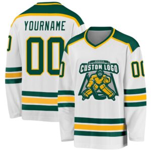Custom White Green Gold Hockey Jersey, New&hellip;