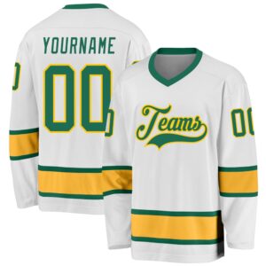 Custom White Kelly Green Gold Hockey Jersey,&hellip;