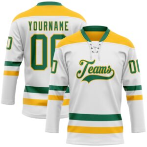 Custom White Kelly Green Gold Hockey Lace&hellip;